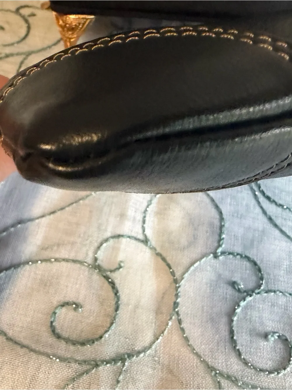 Levenger Black Pebbled Genuine Leather St. Tropez Wristlet Pouch Bag